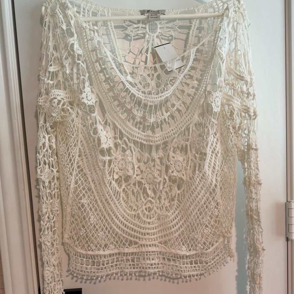 Ariat White Crochet Top size XL Boho - Picture 3 of 5